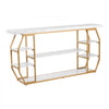 VEVOR Marble Console Table, 3 Tiers Modern Console Table for Open Storage, Golden Geometric Table with Iron Tubes, Anti-Tip Device and Triangular Support for Living Room, Hallway, Entryway, Foyer