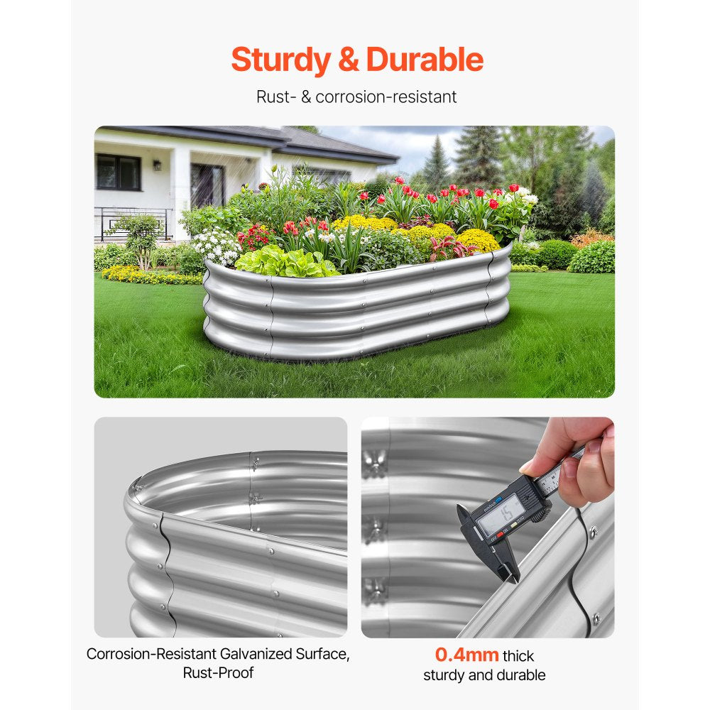 VEVOR Metal Raised Garden Bed, 4 x 2 x 1 ft Oval Outdoor Galvanized Planter Garden Box, Open Bottom Design, Large Planter Raised Bed for Growing Vegetables, Flowers, and Succulents, Galvanized Color