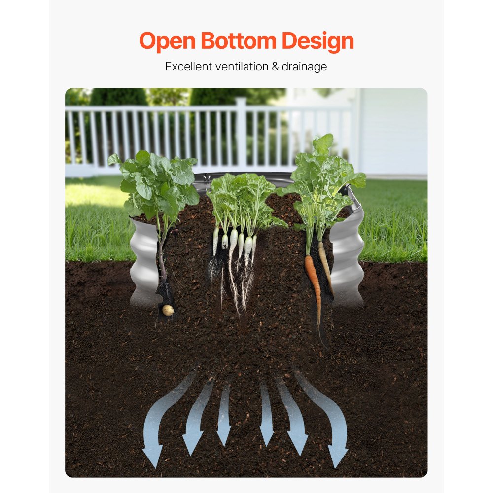 VEVOR Metal Raised Garden Bed, 4 x 2 x 1 ft Oval Outdoor Galvanized Planter Garden Box, Open Bottom Design, Large Planter Raised Bed for Growing Vegetables, Flowers, and Succulents, Galvanized Color