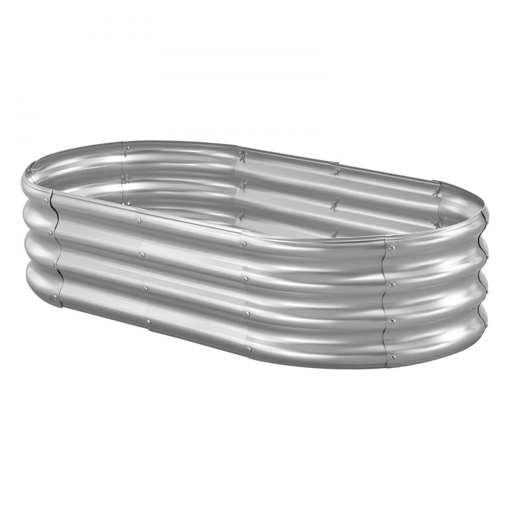 VEVOR Metal Raised Garden Bed, 4 x 2 x 1 ft Oval Outdoor Galvanized Planter Garden Box, Open Bottom Design, Large Planter Raised Bed for Growing Vegetables, Flowers, and Succulents, Galvanized Color