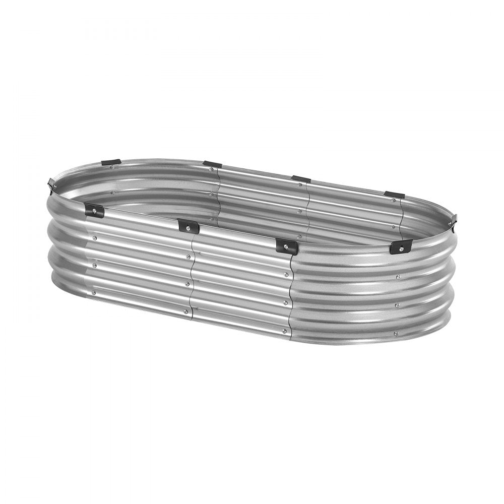 VEVOR Metal Raised Garden Bed, 4 x 2 x 1 ft Outdoor Galvanized Planter Box, with Open Bottom, Large Oval Planter Raised Bed for Gardening Vegetables, Flowers, Herbs, and Succulent Plants, Silver