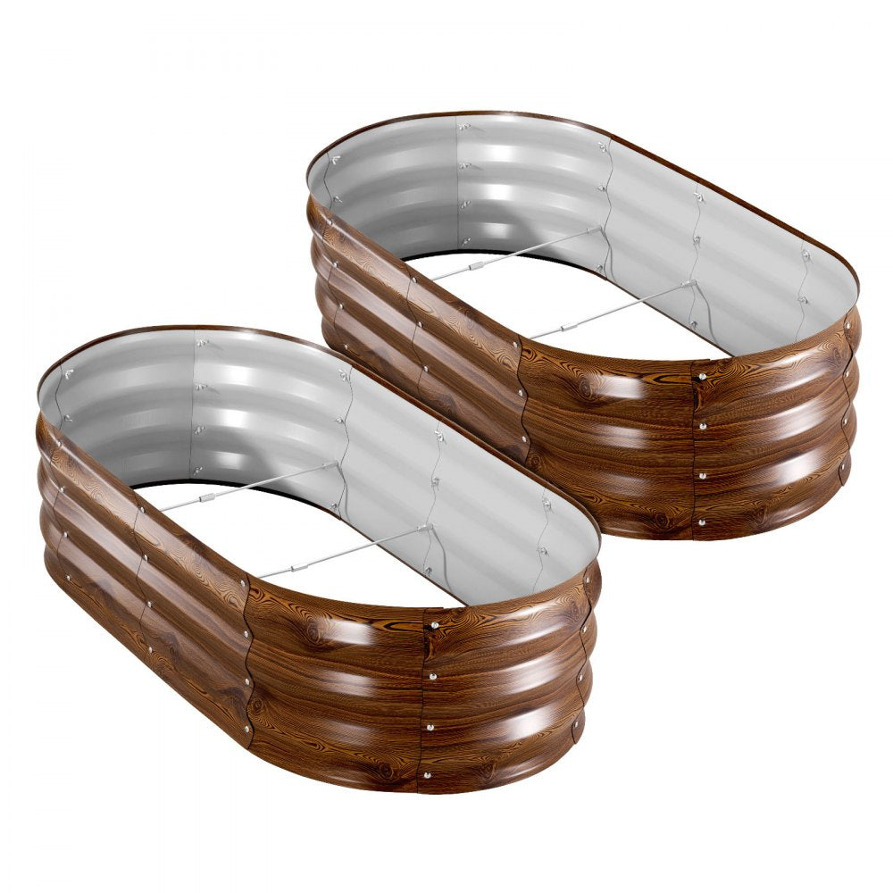 VEVOR 2 Pack Galvanized Raised Garden Beds, 4 x 2 x 1 ft, Oval Metal Planter Boxes Kit Outdoor, Bottomless Elevated Garden Box with Gloves, Alu-Zinc, for Planting Flowers Vegetables, Deep Wood Grain