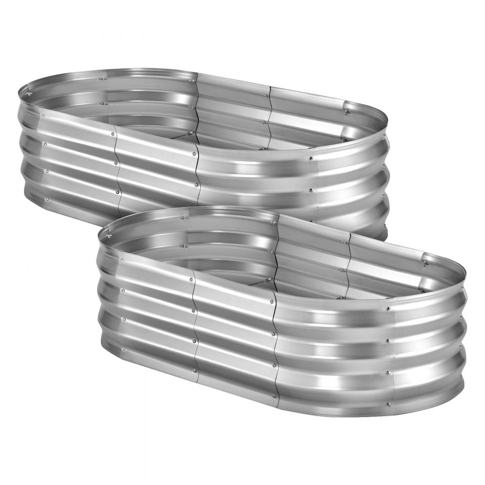 VEVOR 2 Pack Galvanized Raised Garden Beds, 4 x 2 x 1 ft, Oval Metal Planter Boxes Kit Outdoor, Bottomless Elevated Garden Box with Gloves, Alu-Zinc, for Planting Flowers Fruits Vegetables, Silver