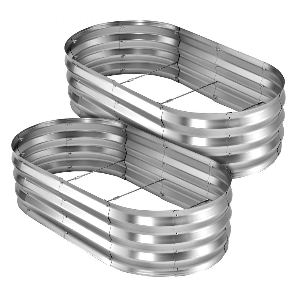 VEVOR 2 Pack Galvanized Raised Garden Beds, 4 x 2 x 1 ft, Oval Metal Planter Boxes Kit Outdoor, Bottomless Elevated Garden Box with Gloves, Alu-Zinc, for Planting Flowers Fruits Vegetables, Silver