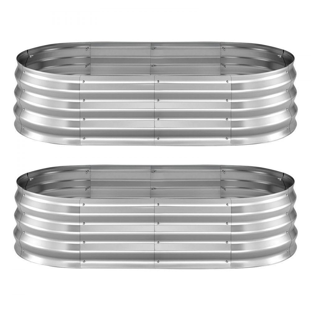 VEVOR 2 Pack Galvanized Raised Garden Beds, 4 x 2 x 1 ft, Oval Metal Planter Boxes Kit Outdoor, Bottomless Elevated Garden Box with Gloves, Alu-Zinc, for Planting Flowers Fruits Vegetables, Silver