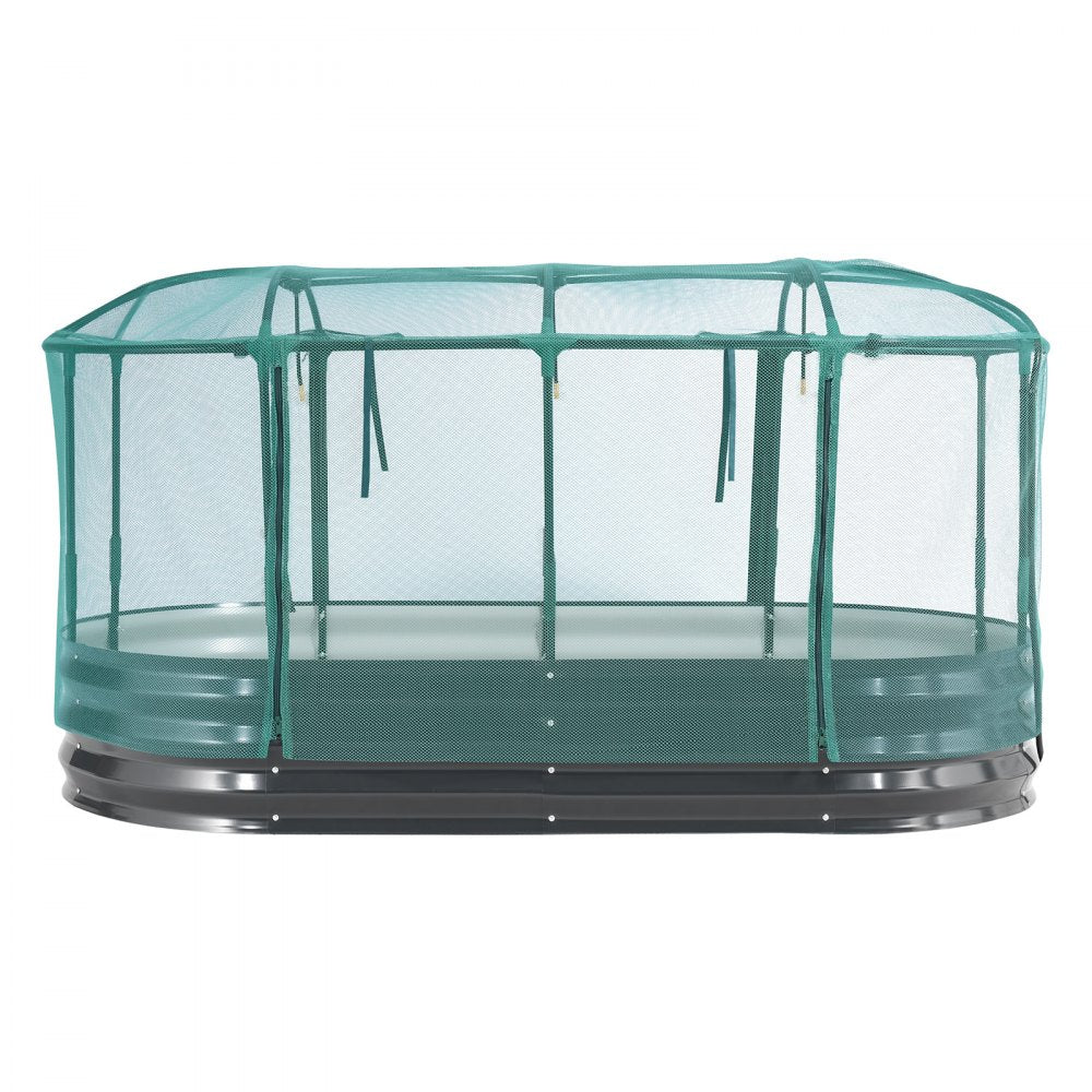 VEVOR Galvanized Raised Garden Bed, 6 x 3 x 1 ft, with Self Watering System and Mesh Cover, Oval Metal Planter Box Kit Outdoor, Rustproof Alu-Zinc, for Planting Flowers Fruits Vegetables, Dark Gray