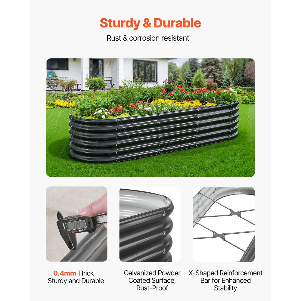 VEVOR Metal Raised Garden Bed, 6.56 x 1.97 x 1.4 ft Oval Outdoor Galvalume Planter Garden Box, Open Bottom Design, Large Planter Raised Bed for Growing Vegetables, Flowers, Succulents, Dark Gray