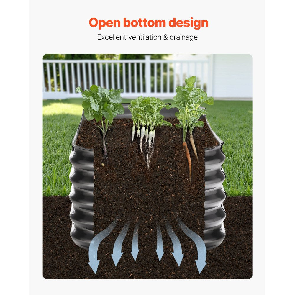 VEVOR Metal Raised Garden Bed, 6.56 x 1.97 x 1.4 ft Oval Outdoor Galvalume Planter Garden Box, Open Bottom Design, Large Planter Raised Bed for Growing Vegetables, Flowers, Succulents, Dark Gray