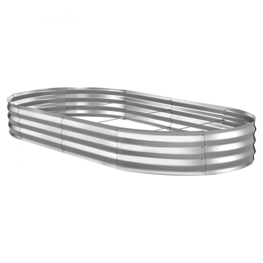 VEVOR Galvanized Raised Garden Bed, 8 x 4 x 1 ft, Oval Metal Planter Box Kit Outdoor, Bottomless Elevated Garden Box with Gloves, Rustproof Alu-Zinc, for Planting Flowers Fruits Vegetables, Silver