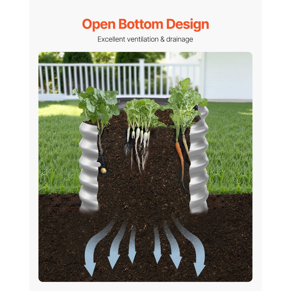 VEVOR Metal Raised Garden Bed, 4 x 2 x 2 ft Oval Outdoor Galvanized Planter Garden Box, Open Bottom Design, Large Planter Raised Bed for Growing Vegetables, Flowers, and Succulents, Galvanized Color