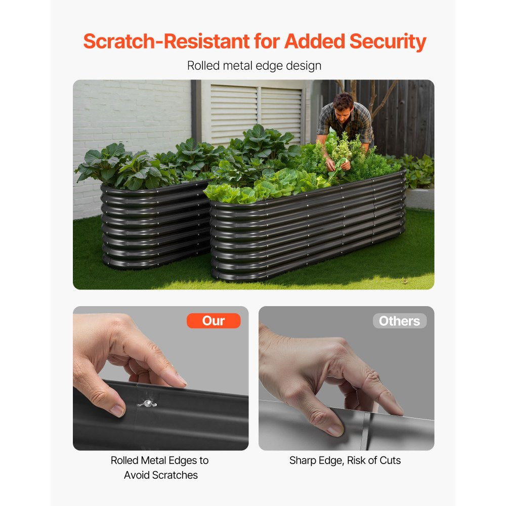 VEVOR Metal Raised Garden Bed, 8 x 2 x 2 ft Oval Outdoor Galvanized Planter Garden Box, Open Bottom Design, Large Planter Raised Bed for Growing Vegetables, Flowers, Herbs, and Succulents, Dark Gray