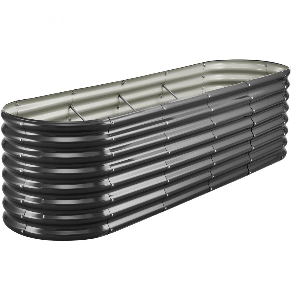 VEVOR Metal Raised Garden Bed, 8 x 2 x 2 ft Oval Outdoor Galvanized Planter Garden Box, Open Bottom Design, Large Planter Raised Bed for Growing Vegetables, Flowers, Herbs, and Succulents, Dark Gray