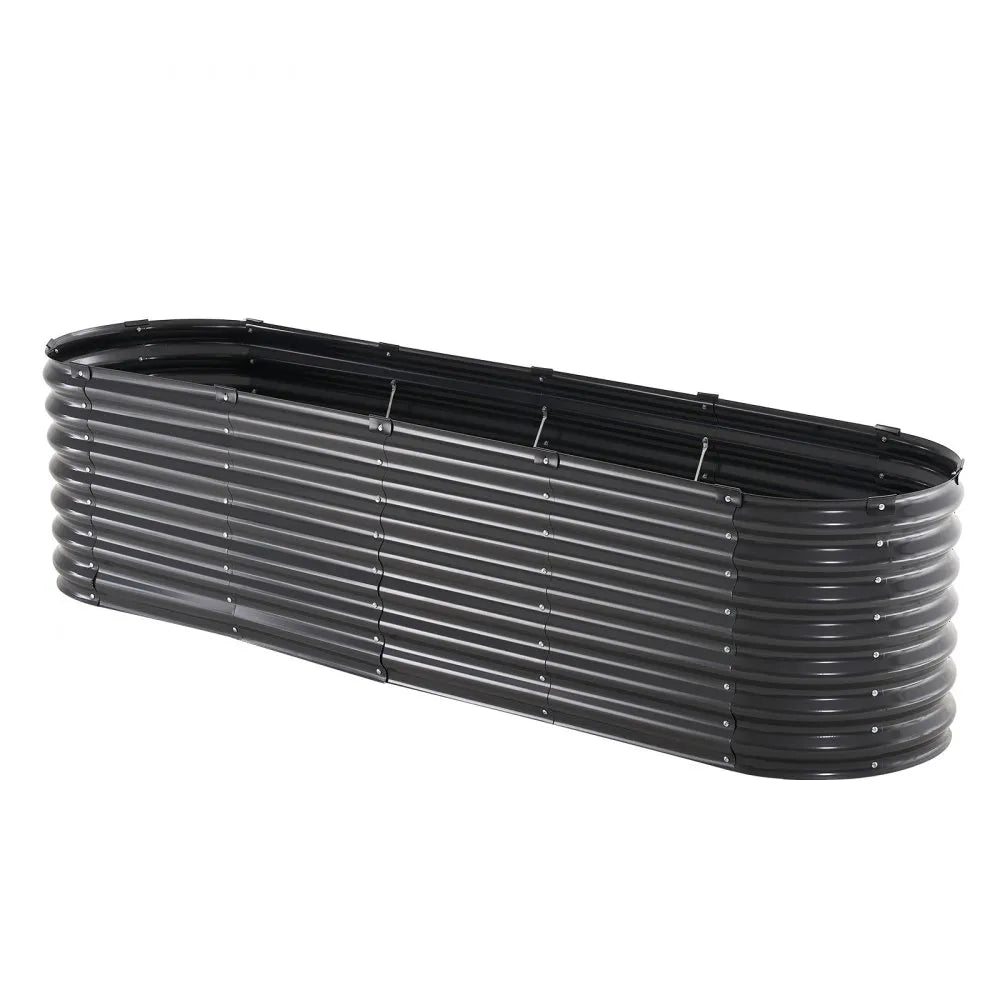 VEVOR Metal Raised Garden Bed, 8 x 2 x 2 ft Outdoor Galvanized Planter Box, with Open Bottom, Large Oval Planter Raised Bed for Gardening Vegetables, Flowers, Herbs, and Succulent Plants, Dark Gray