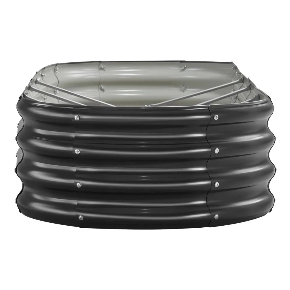 VEVOR Metal Raised Garden Bed, 8 x 2 x 1 ft Oval Outdoor Galvanized Planter Garden Box, Open Bottom Design, Large Planter Raised Bed for Growing Vegetables, Flowers, Herbs, and Succulents, Dark Gray
