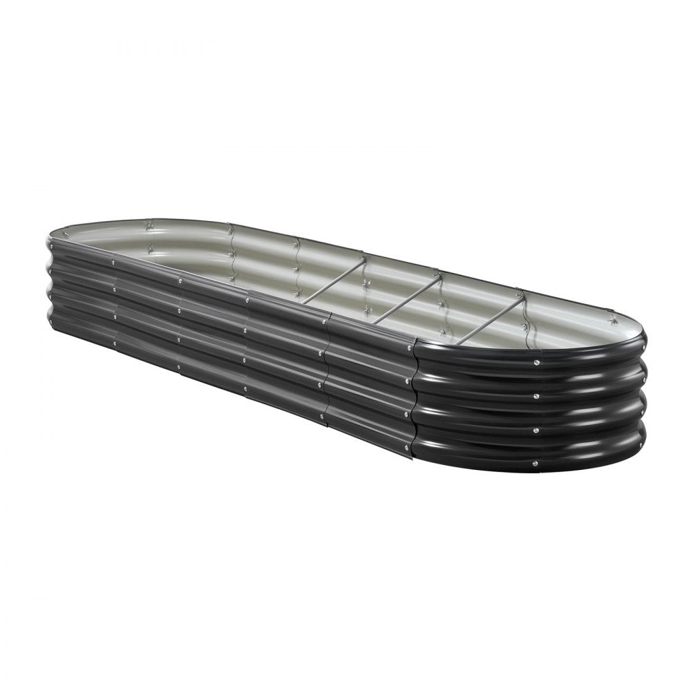 VEVOR Metal Raised Garden Bed, 8 x 2 x 1 ft Oval Outdoor Galvanized Planter Garden Box, Open Bottom Design, Large Planter Raised Bed for Growing Vegetables, Flowers, Herbs, and Succulents, Dark Gray