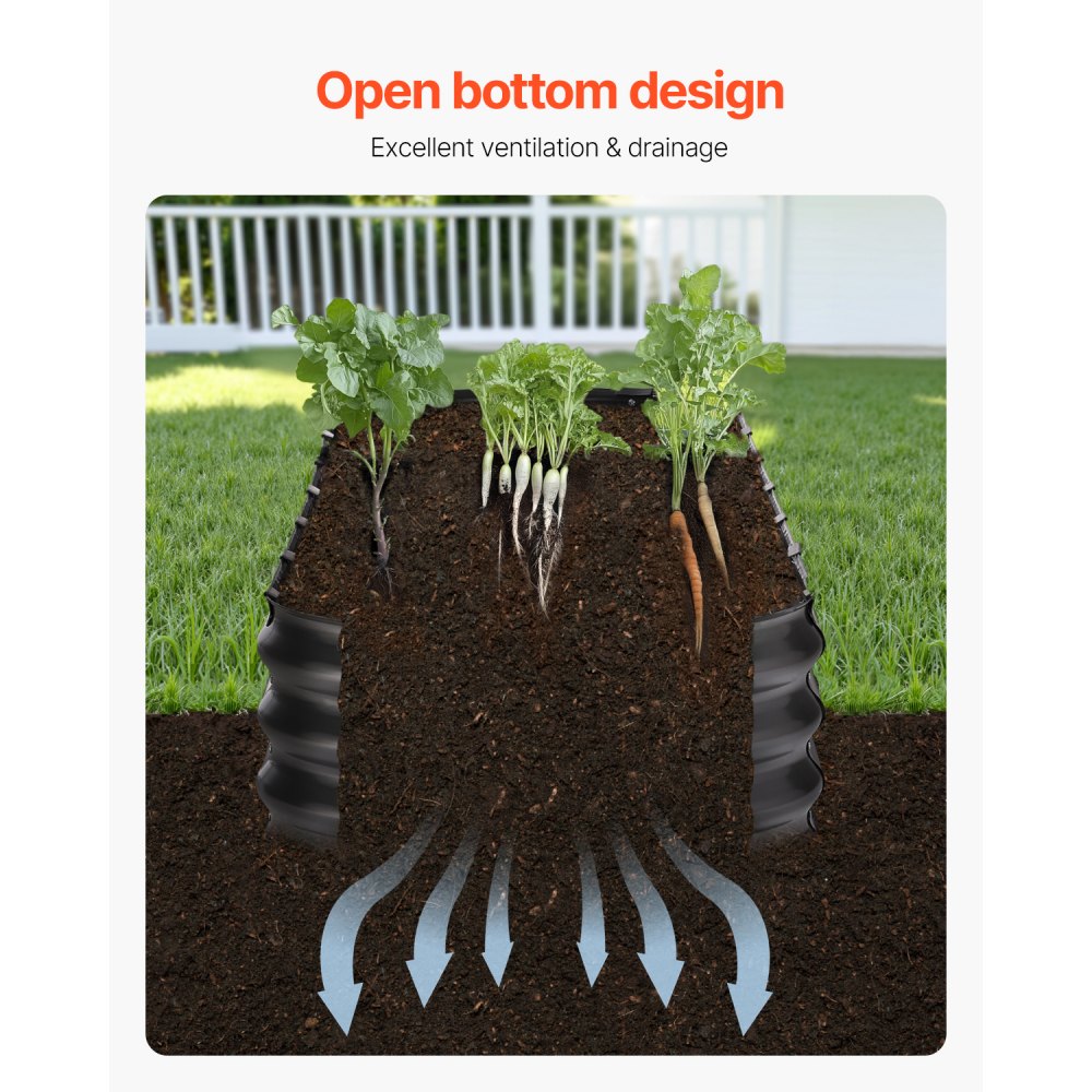 VEVOR Metal Raised Garden Bed, 8 x 2 x 1 ft Outdoor Galvanized Planter Box, with Open Bottom, Large Oval Planter Raised Bed for Gardening Vegetables, Flowers, Herbs, and Succulent Plants, Dark Gray