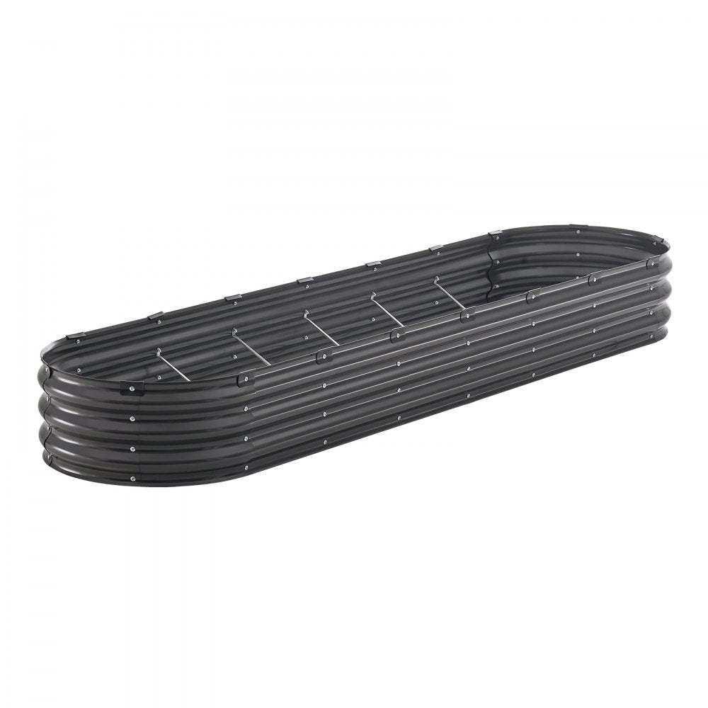 VEVOR Metal Raised Garden Bed, 8 x 2 x 1 ft Outdoor Galvanized Planter Box, with Open Bottom, Large Oval Planter Raised Bed for Gardening Vegetables, Flowers, Herbs, and Succulent Plants, Dark Gray