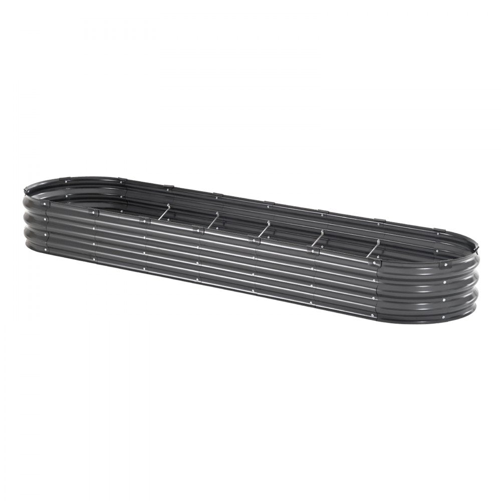VEVOR Metal Raised Garden Bed, 8 x 2 x 1 ft Outdoor Galvanized Planter Box, with Open Bottom, Large Oval Planter Raised Bed for Gardening Vegetables, Flowers, Herbs, and Succulent Plants, Dark Gray
