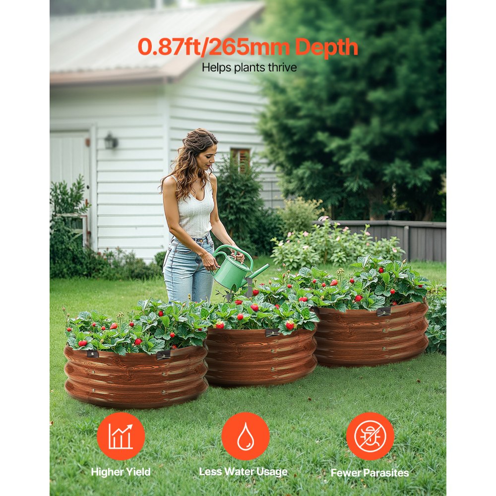 VEVOR 3 Pcs 2x2x1ft Galvanized Raised Garden Bed Kit, Outdoor Metal Round Raised Beds For Gardening Vegetables, Easy Assembly Garden Planter Box For Flowers Fruits With Open Base