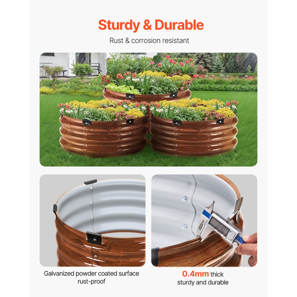 VEVOR 3 Pcs 2x2x1ft Galvanized Raised Garden Bed Kit, Outdoor Metal Round Raised Beds For Gardening Vegetables, Easy Assembly Garden Planter Box For Flowers Fruits With Open Base