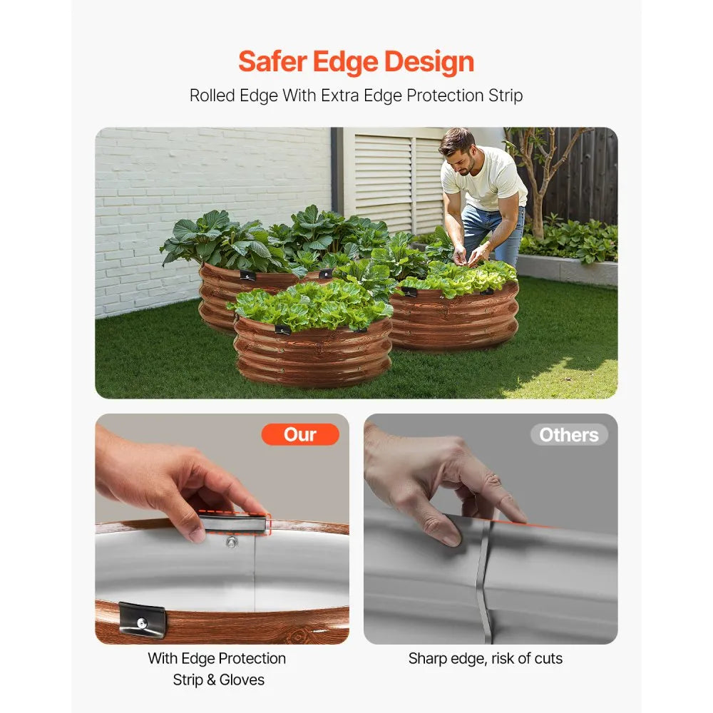 VEVOR 3 Pcs 2x2x1ft Galvanized Raised Garden Bed Kit, Outdoor Metal Round Raised Beds For Gardening Vegetables, Easy Assembly Garden Planter Box For Flowers Fruits With Open Base