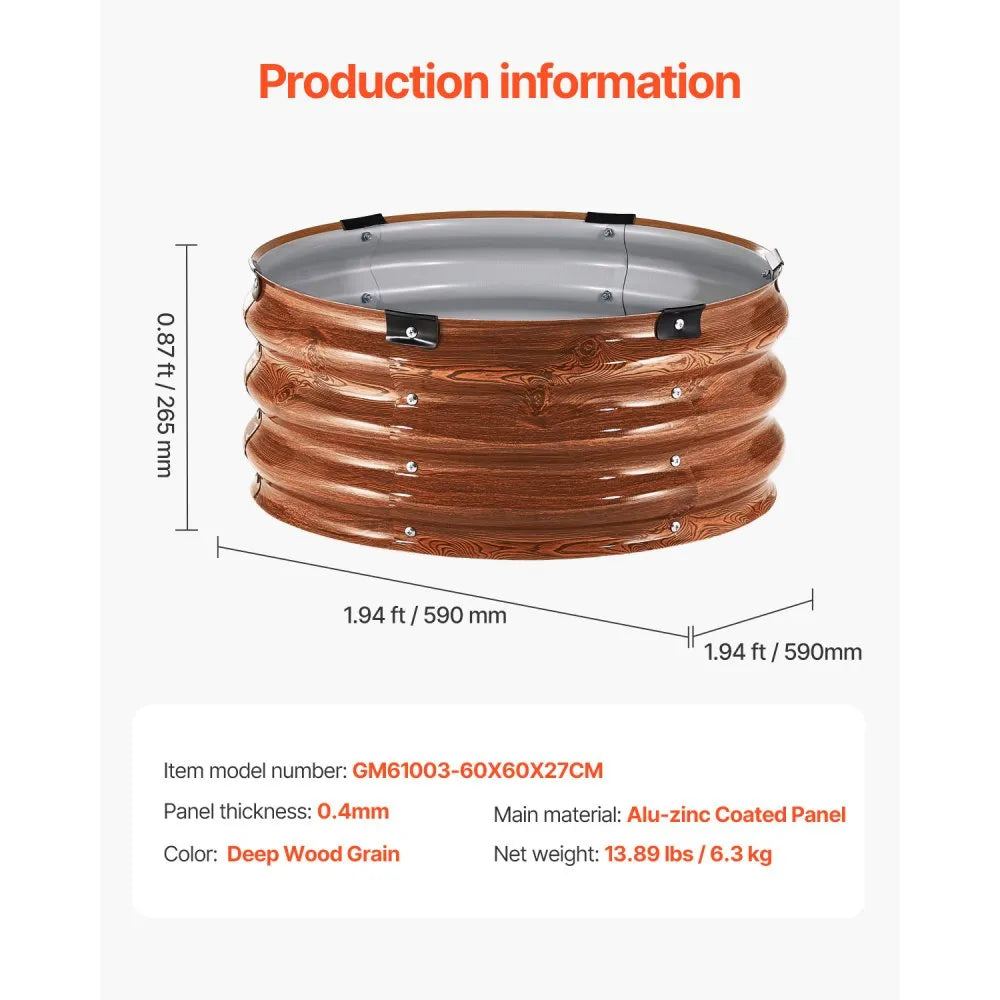 VEVOR 3 Pcs 2x2x1ft Galvanized Raised Garden Bed Kit, Outdoor Metal Round Raised Beds For Gardening Vegetables, Easy Assembly Garden Planter Box For Flowers Fruits With Open Base