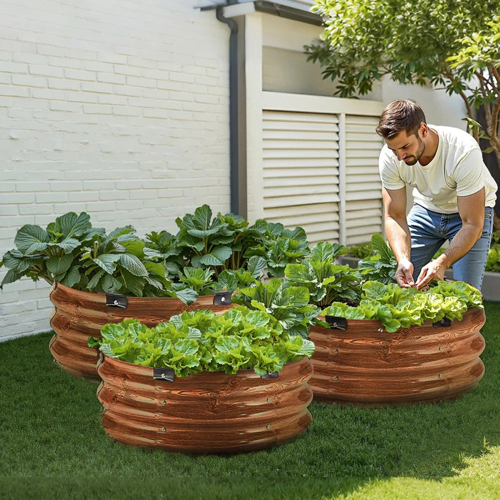 VEVOR 3 Pcs 2x2x1ft Galvanized Raised Garden Bed Kit, Outdoor Metal Round Raised Beds For Gardening Vegetables, Easy Assembly Garden Planter Box For Flowers Fruits With Open Base