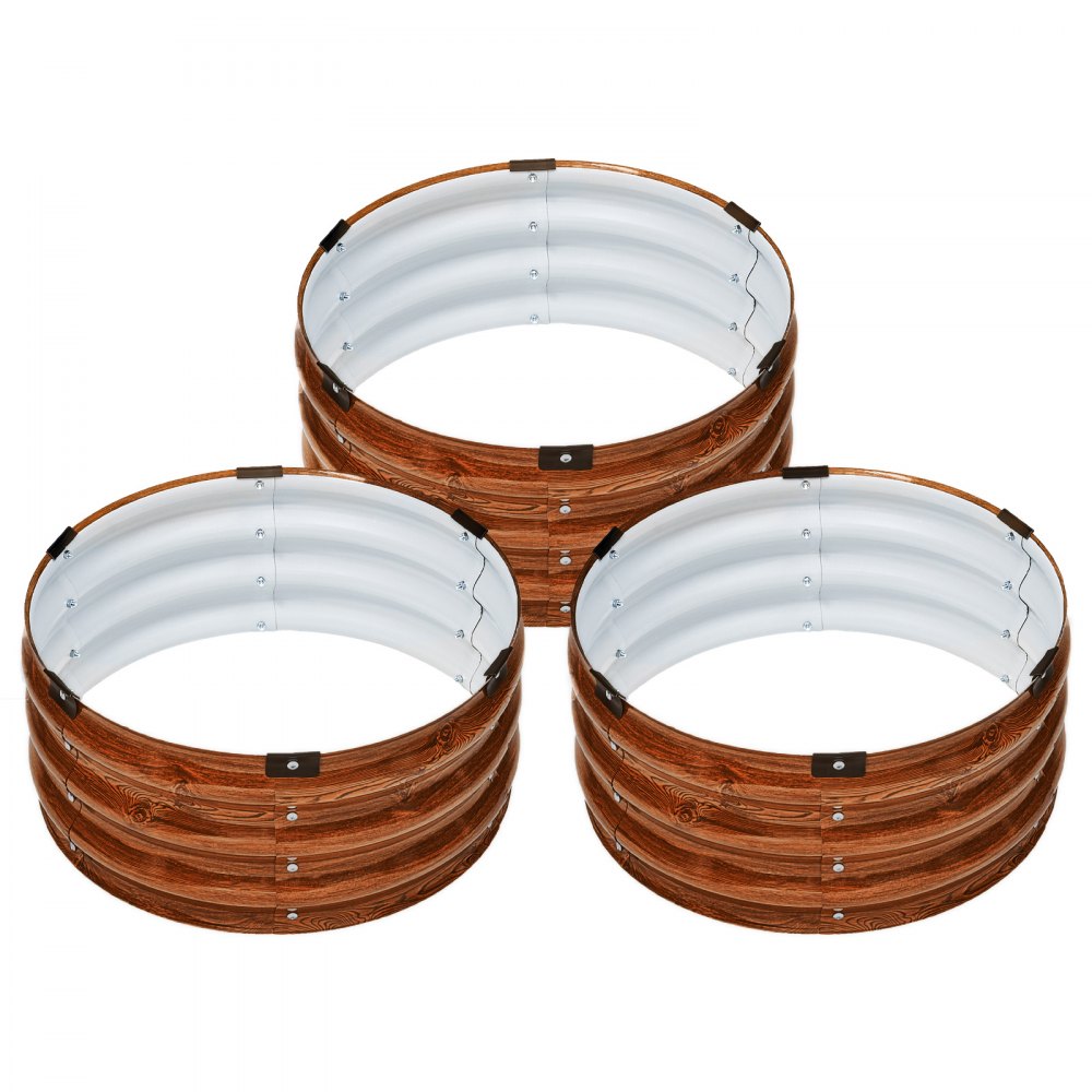 VEVOR 3 Pcs 2x2x1ft Galvanized Raised Garden Bed Kit, Outdoor Metal Round Raised Beds For Gardening Vegetables, Easy Assembly Garden Planter Box For Flowers Fruits With Open Base