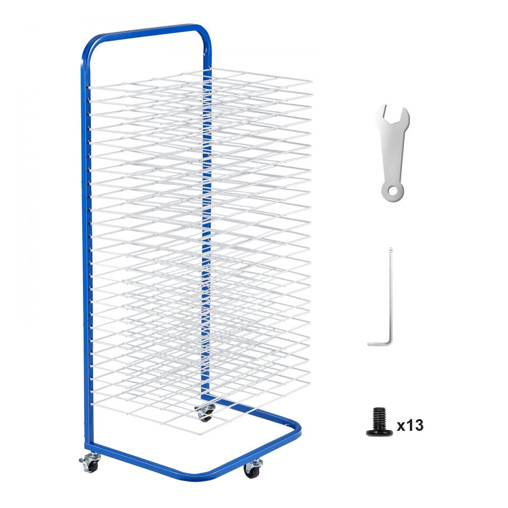 VEVOR Art Drying Rack, 25 Removable Shelves 17 x 13 x 39.4 inch Paint Drying Rack With Lockable Wheels, Carbon Steel Painting Drying Rack for Artwork in Classroom, Art Studios and Schools, Blue+White