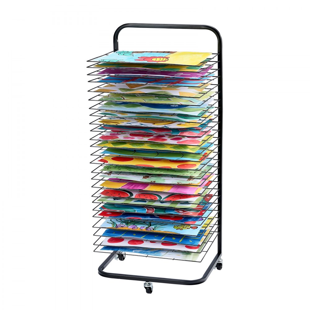 VEVOR Art Drying Rack, 25 Removable Shelves 17 x 13 x 39.4 inch Paint Drying Rack With Lockable Wheels, Carbon Steel Painting Drying Rack for Artwork in Classroom, Art Studios and Schools, Black