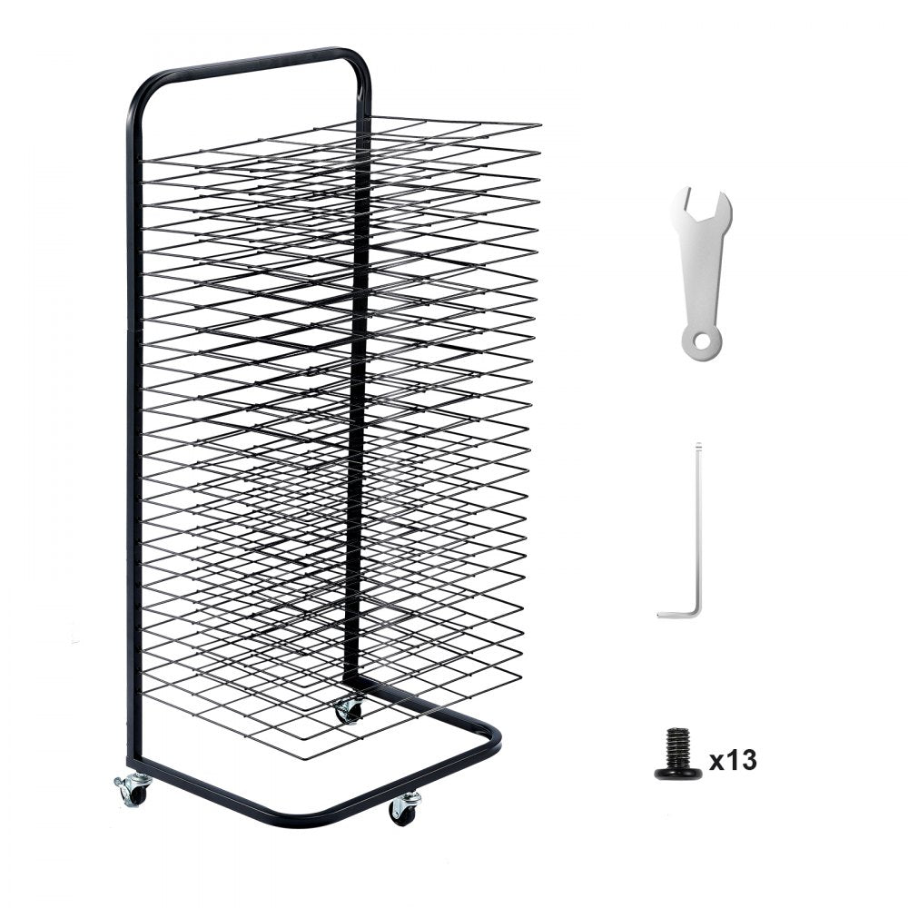VEVOR Art Drying Rack, 25 Removable Shelves 17 x 13 x 39.4 inch Paint Drying Rack With Lockable Wheels, Carbon Steel Painting Drying Rack for Artwork in Classroom, Art Studios and Schools, Black