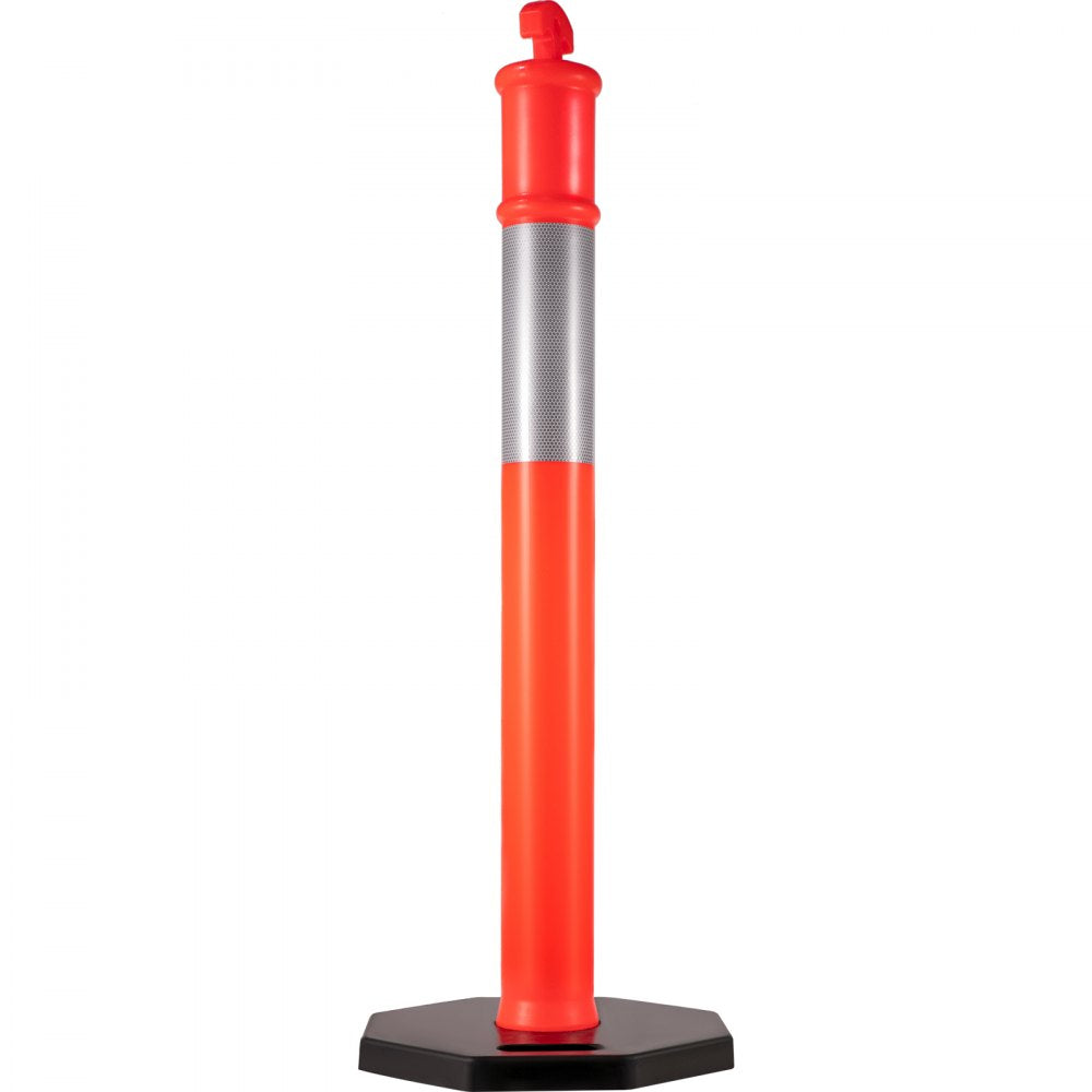 VEVOR 3Pack Traffic Delineator Posts 44 Inch Height, Orange Delineator Cones with Rubber Base 16 inch, PE Delineator Post Kit 10 inch Reflective Band for Construction Sites, Facility Management etc.