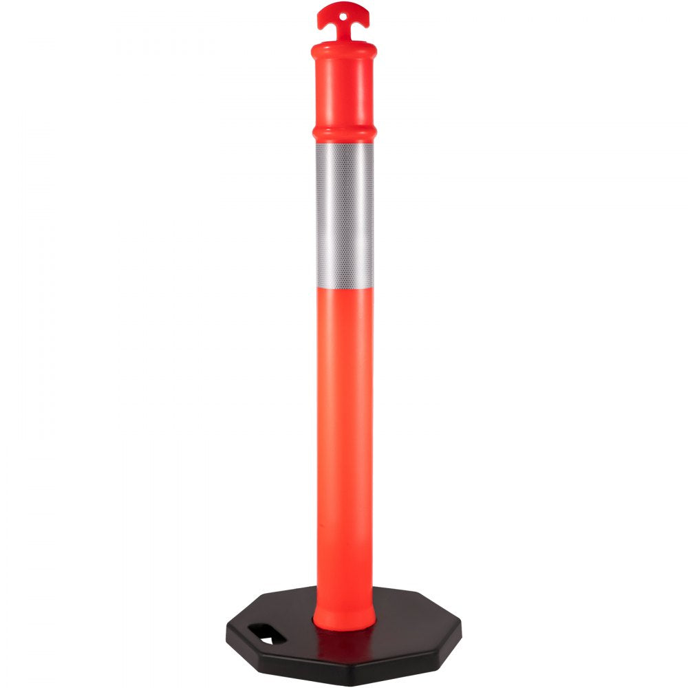 VEVOR 3Pack Traffic Delineator Posts 44 Inch Height, Orange Delineator Cones with Rubber Base 16 inch, PE Delineator Post Kit 10 inch Reflective Band for Construction Sites, Facility Management etc.