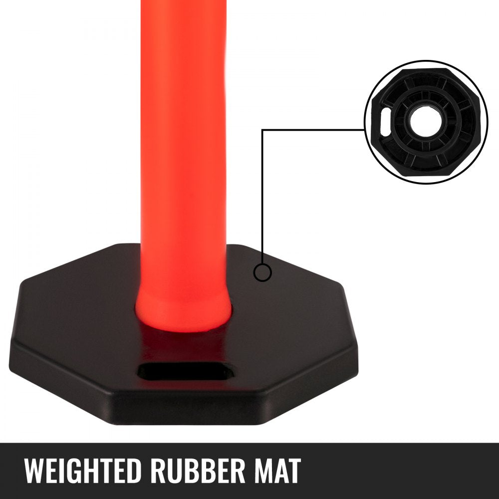 VEVOR 3Pack Traffic Delineator Posts 44 Inch Height, Orange Delineator Cones with Rubber Base 16 inch, PE Delineator Post Kit 10 inch Reflective Band for Construction Sites, Facility Management etc.