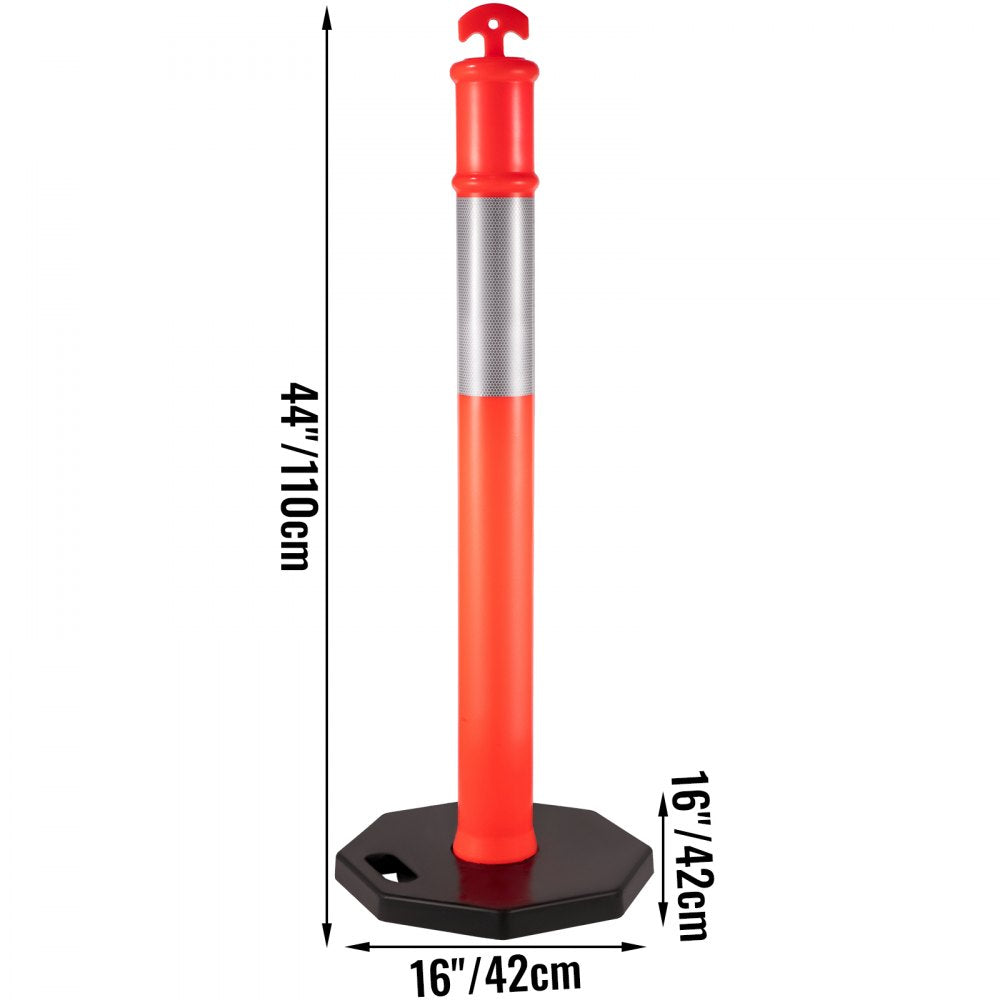 VEVOR 3Pack Traffic Delineator Posts 44 Inch Height, Orange Delineator Cones with Rubber Base 16 inch, PE Delineator Post Kit 10 inch Reflective Band for Construction Sites, Facility Management etc.