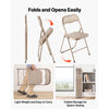 VEVOR 4 Pack Folding Chairs, Foldable Leather Chairs with Heavy Duty Metal Frame & Padded Cushion, Portable Folding Card Table Chairs, Stackable Seats for Home, Yard, Garden, Parties, Events, Khaki