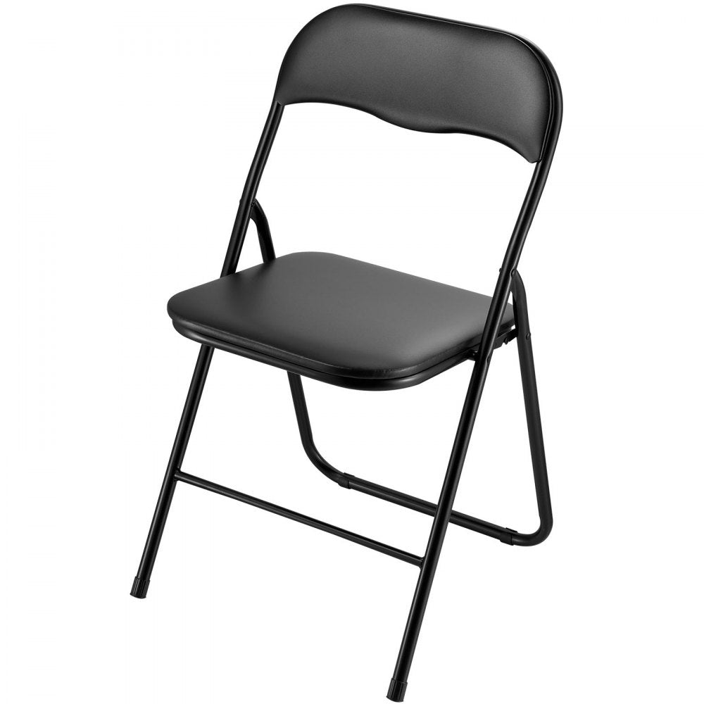VEVOR 4 Pack Folding Chairs, Foldable Leather Chairs with Heavy Duty Metal Frame & Padded Cushion, Portable Folding Card Table Chairs, Stackable Seats for Home, Yard, Garden, Parties, Events, Black