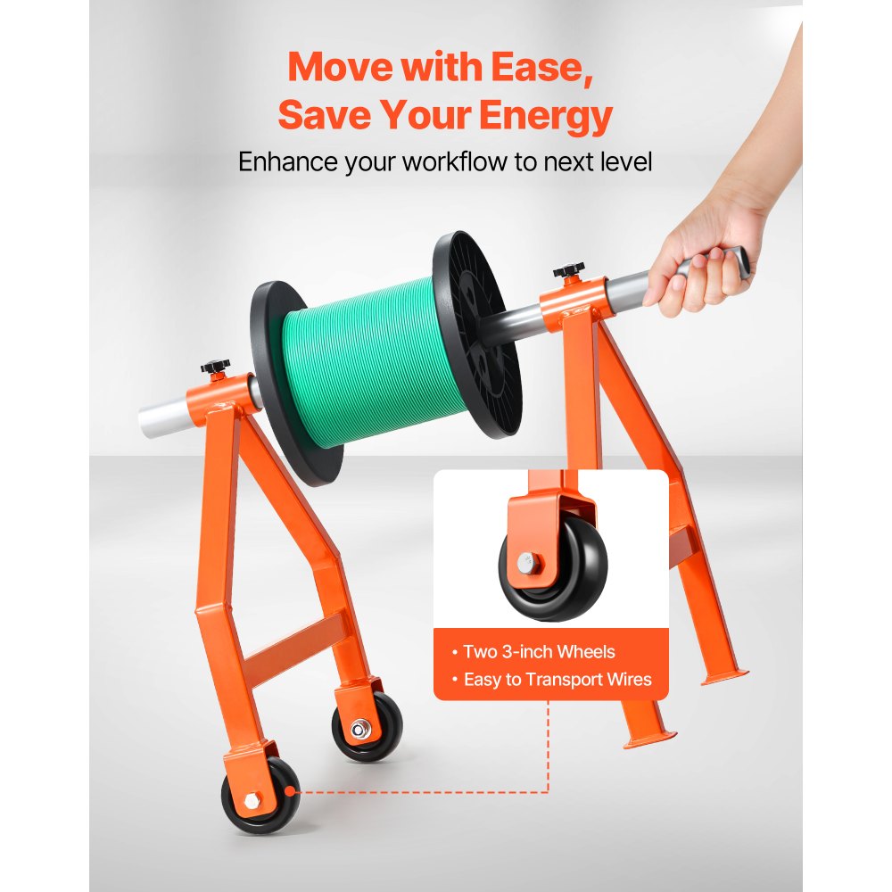 VEVOR Wire Spool Rack, 220 lbs Load Capacity, Portable Cable Caddy, Moveable Wire Rack with Wheels, Spool Holder, Up to 29.9 in Diameter, for Electrical Industrial and Retail Use, Working Efficiency