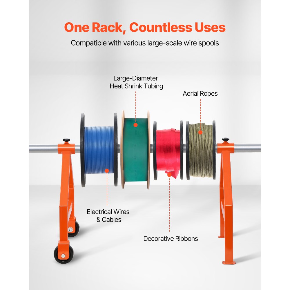 VEVOR Wire Spool Rack, 220 lbs Load Capacity, Portable Cable Caddy, Moveable Wire Rack with Wheels, Spool Holder, Up to 29.9 in Diameter, for Electrical Industrial and Retail Use, Working Efficiency