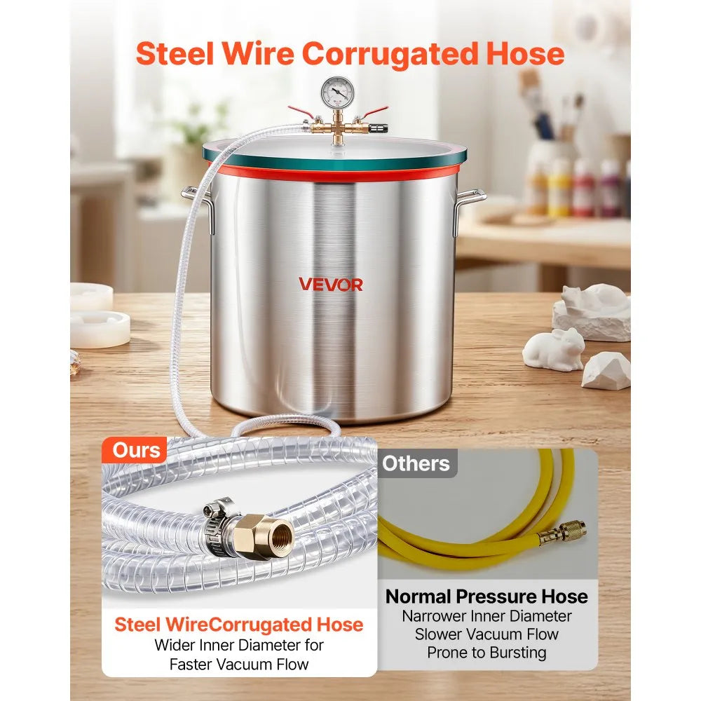 VEVOR 15 Gallon Vacuum Chamber, Aluminum Alloy, Vacuum Degassing Chamber with Tempered Glass Lid, Hose, Air Filter, for Resin Casting, Stabilizing Wood, Degassing Silicone, Epoxies, Essential Oils