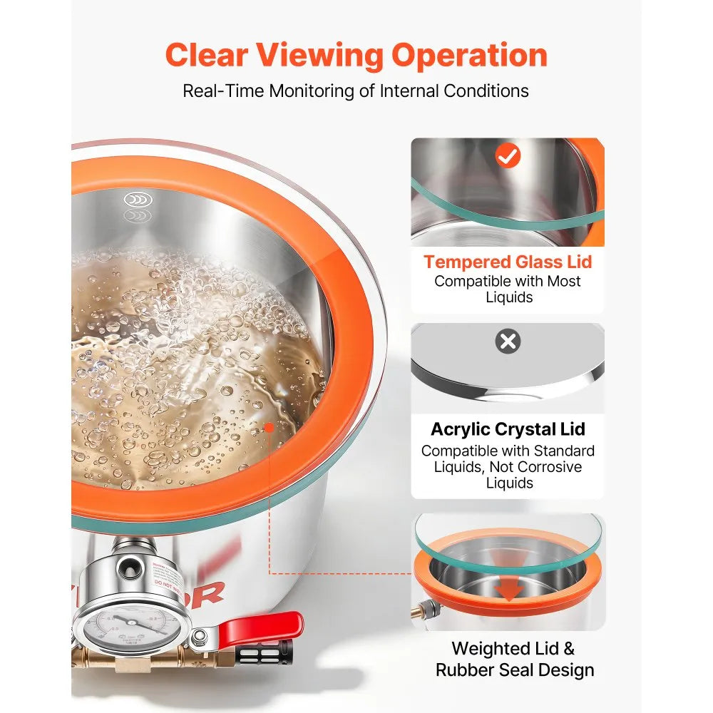 VEVOR 1.5 Gallon Vacuum Chamber, Stainless Steel, Vacuum Degassing Chamber with Tempered Glass Lid, Hose, Air Filter, for Resin Casting, Stabilizing Wood, Degassing Silicone, Epoxies, Essential Oils