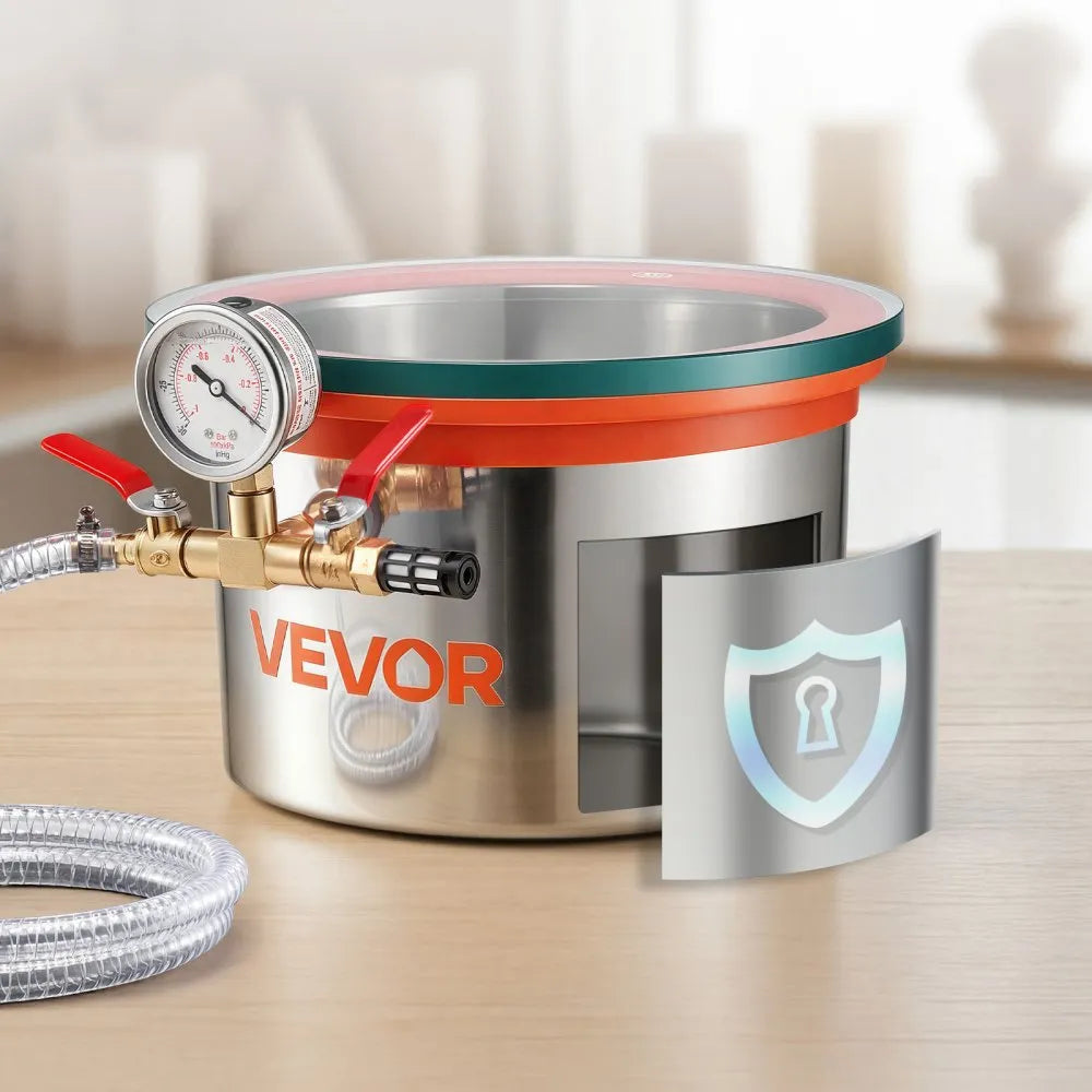 VEVOR 1.5 Gallon Vacuum Chamber, Stainless Steel, Vacuum Degassing Chamber with Tempered Glass Lid, Hose, Air Filter, for Resin Casting, Stabilizing Wood, Degassing Silicone, Epoxies, Essential Oils