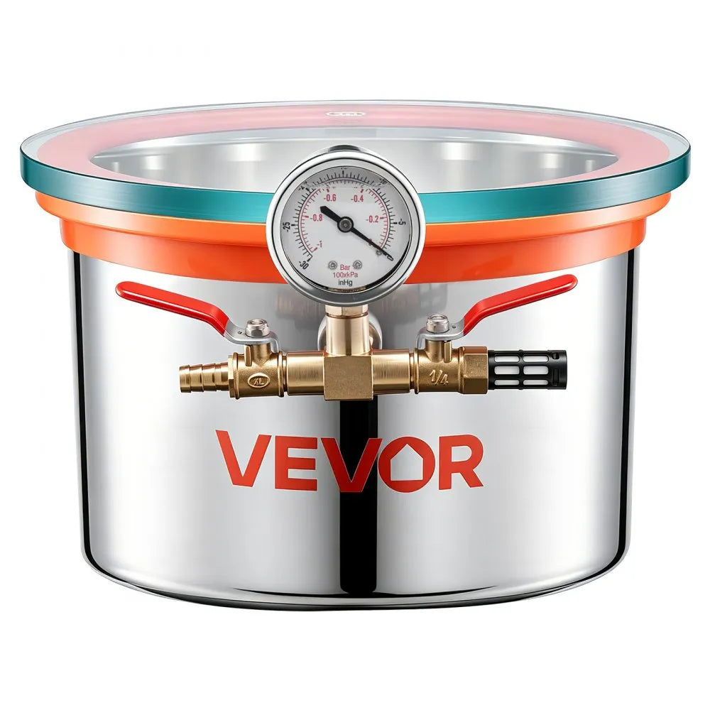 VEVOR 1.5 Gallon Vacuum Chamber, Stainless Steel, Vacuum Degassing Chamber with Tempered Glass Lid, Hose, Air Filter, for Resin Casting, Stabilizing Wood, Degassing Silicone, Epoxies, Essential Oils
