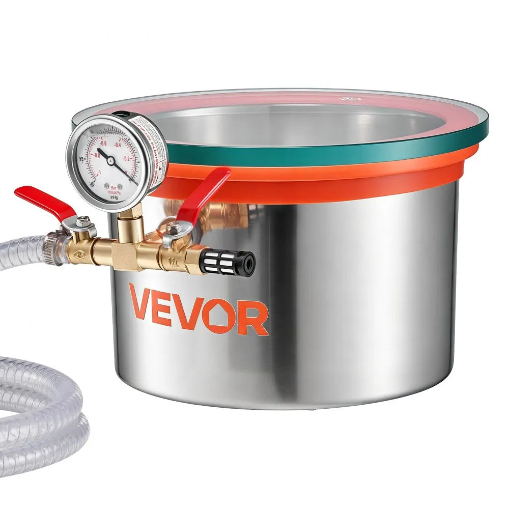 VEVOR 1.5 Gallon Vacuum Chamber, Stainless Steel, Vacuum Degassing Chamber with Tempered Glass Lid, Hose, Air Filter, for Resin Casting, Stabilizing Wood, Degassing Silicone, Epoxies, Essential Oils