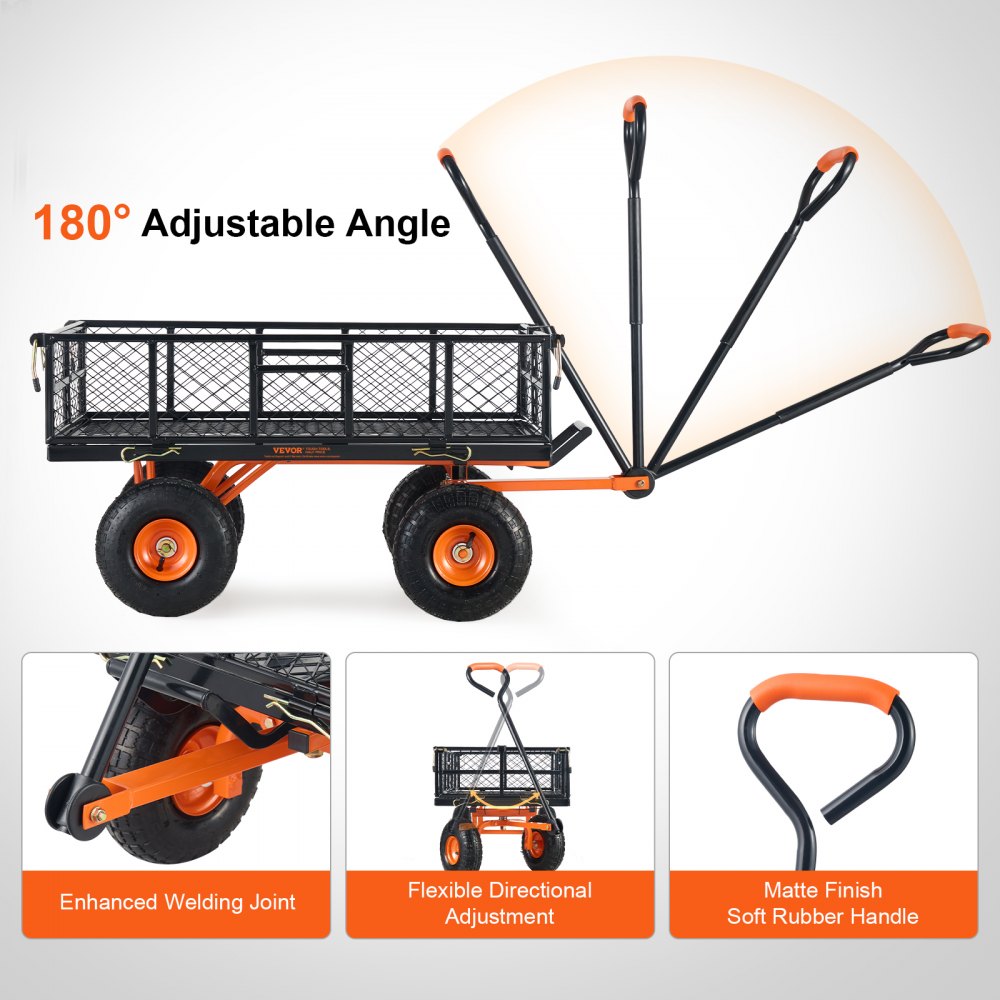 VEVOR Garden Cart, Sturdy Metal Utility Wagon with Simple Assembly, Versatile Dump Cart with Dual-Function Handle, Wheelbarrow with 400 lbs Load Capacity, Equipped with 10" Wheels