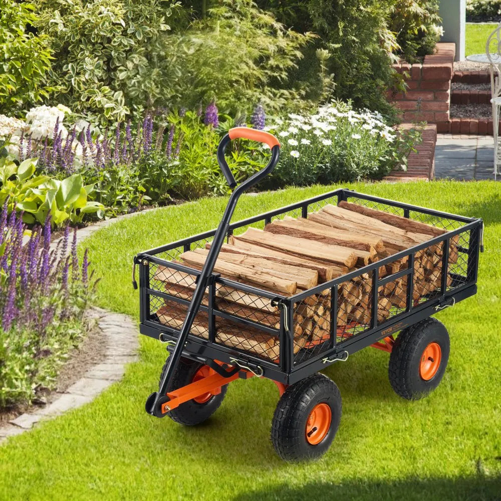 VEVOR Garden Cart, Sturdy Metal Utility Wagon with Simple Assembly, Versatile Dump Cart with Dual-Function Handle, Wheelbarrow with 400 lbs Load Capacity, Equipped with 10" Wheels