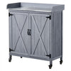VEVOR Potting Bench Table, Outdoor Gardening Wooden Storage Cabinet with 36 x 16 in Galvanized Iron Tabletop, Garden Planting Workstation with Large Storage Space, 4 Casters for Patio, Backyard, Gray