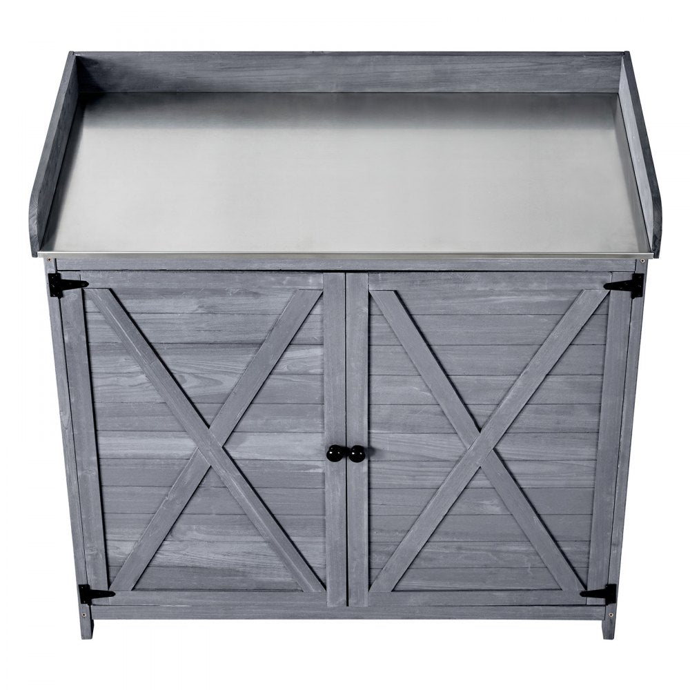 VEVOR Potting Bench Table, Outdoor Gardening Wooden Storage Cabinet with 39 x 19 in Wood Tabletop, Garden Planting Workstation with Large Storage Space for Patio, Backyard, Gray