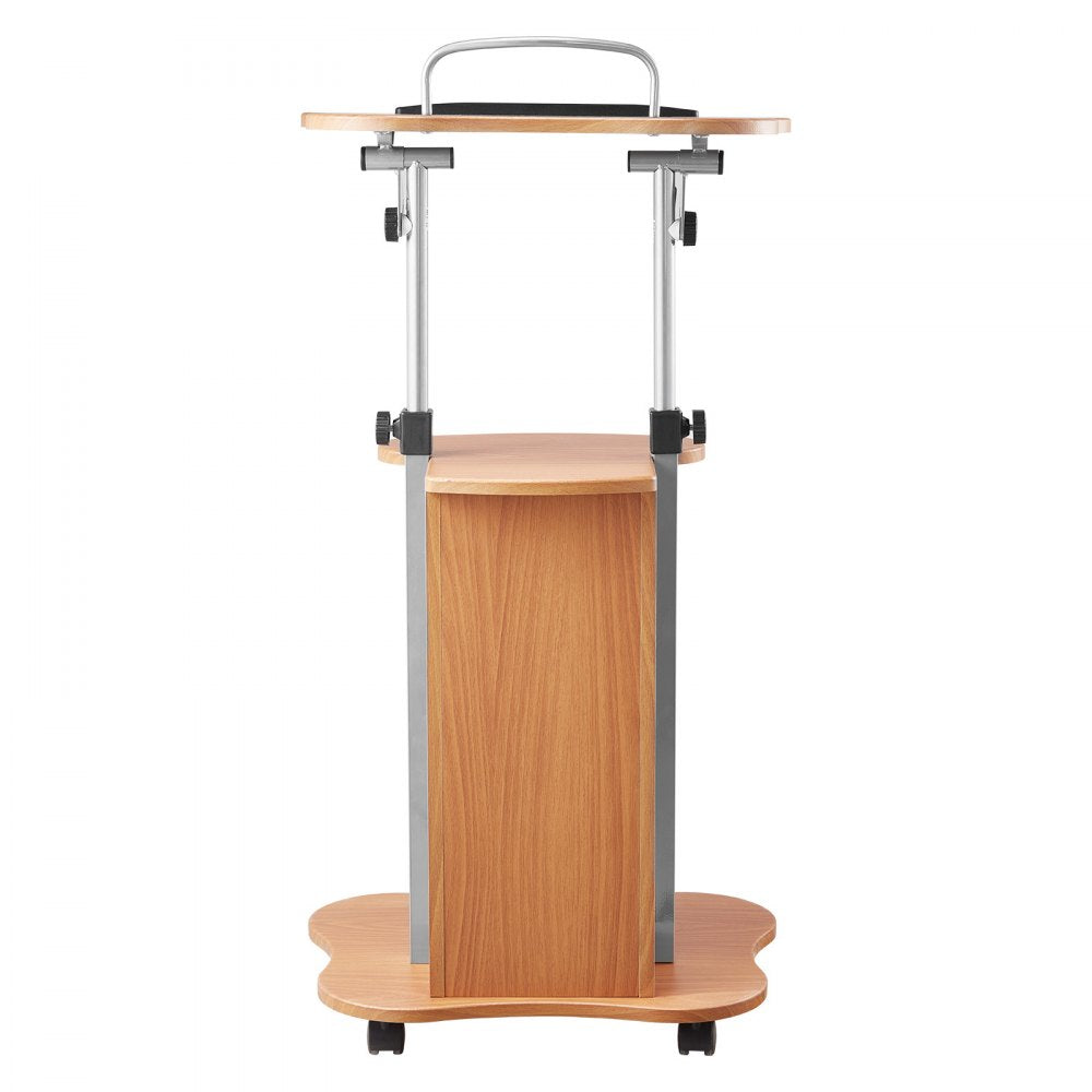 VEVOR Podium Stand, 43-Inch Wooden Lectern, Portable Laptop Desk with Lockable Wheels, Wide Reading Surface and Open Storage Area, Adjustable Height and Angle, for Speeches, Lectures, or Presentations