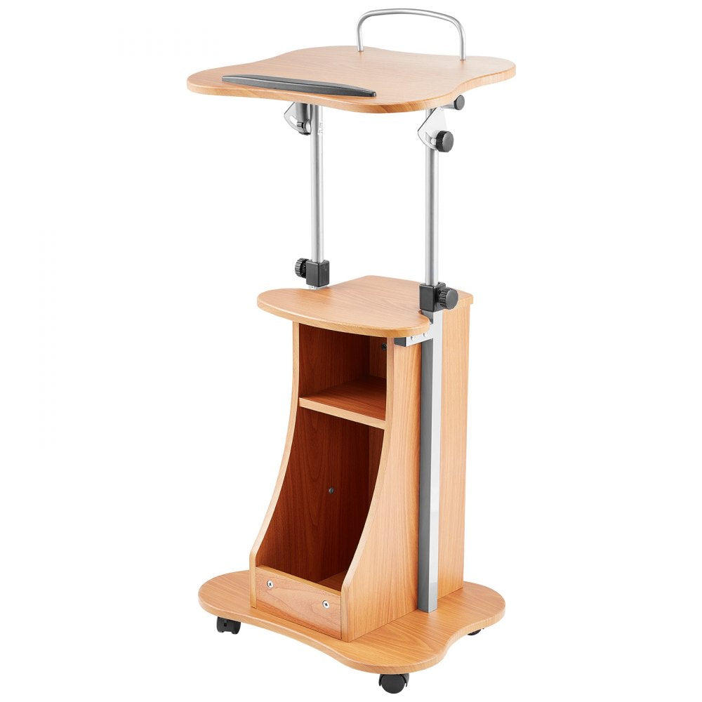 VEVOR Podium Stand, 43-Inch Wooden Lectern, Portable Laptop Desk with Lockable Wheels, Wide Reading Surface and Open Storage Area, Adjustable Height and Angle, for Speeches, Lectures, or Presentations